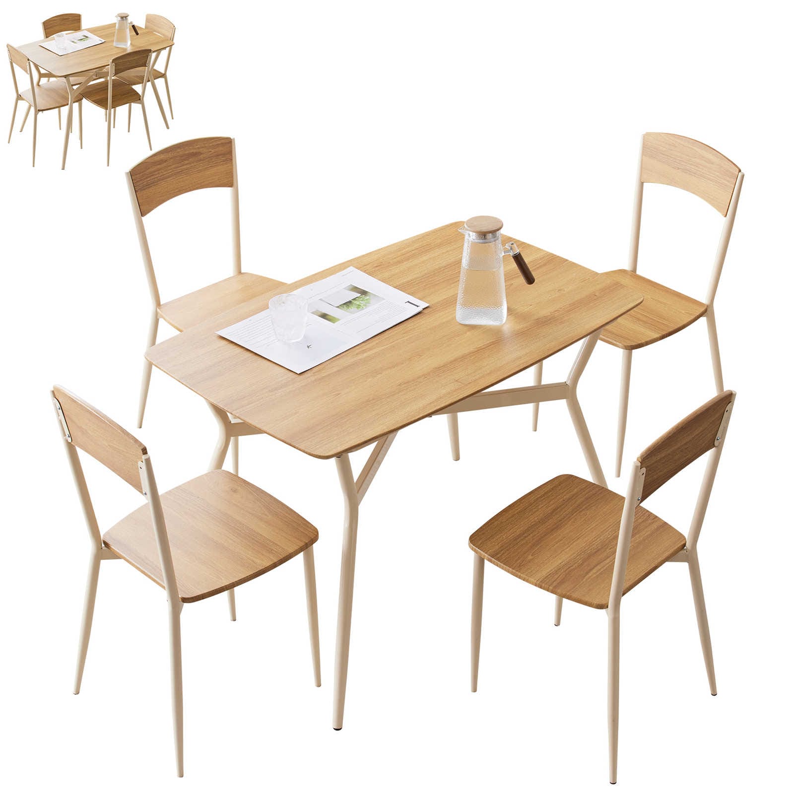 【日本国内出荷-3日で配達】韓国版 ファッション ダイニングテーブルセット4人用 5点セット ダイニング スチール 食卓 チェア4脚 幅110 コンパクトサイズ 4人掛け おしゃれ DJYC169 18,669円