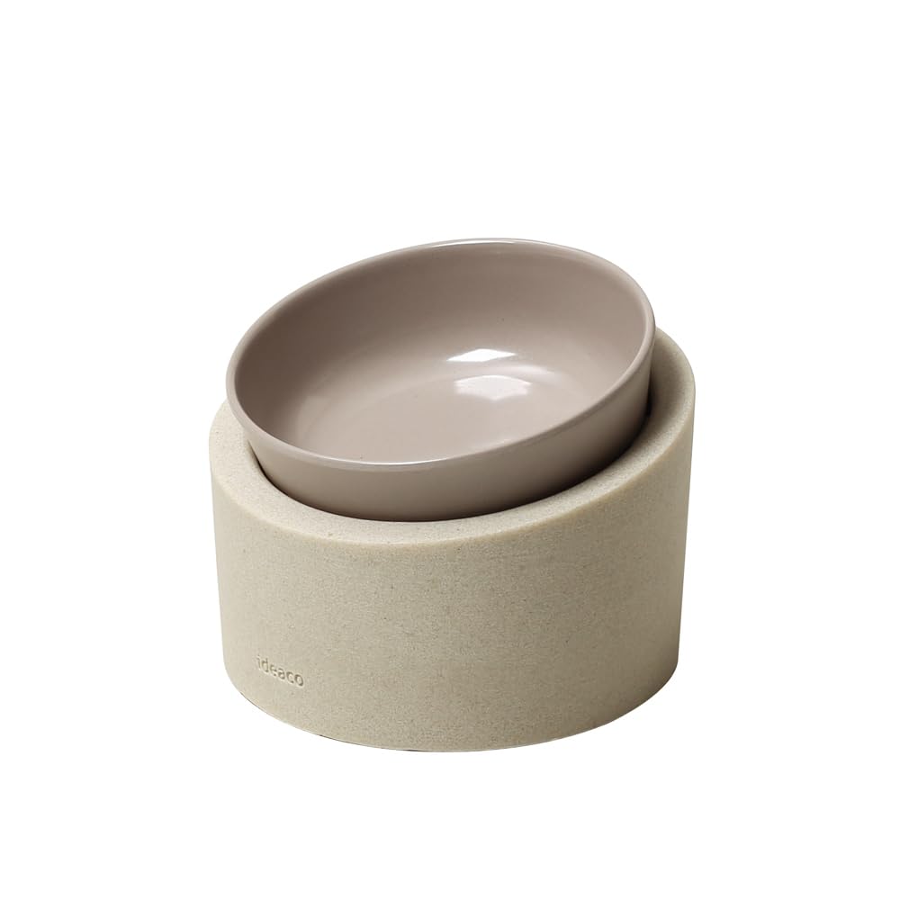 ideaco (イデアコ) ペットボウル 餌 入れ スタンド 傾斜 付き 犬 猫 食器 140ml Pet Feeder Food / Low stone sand white ( ペットフィーダー