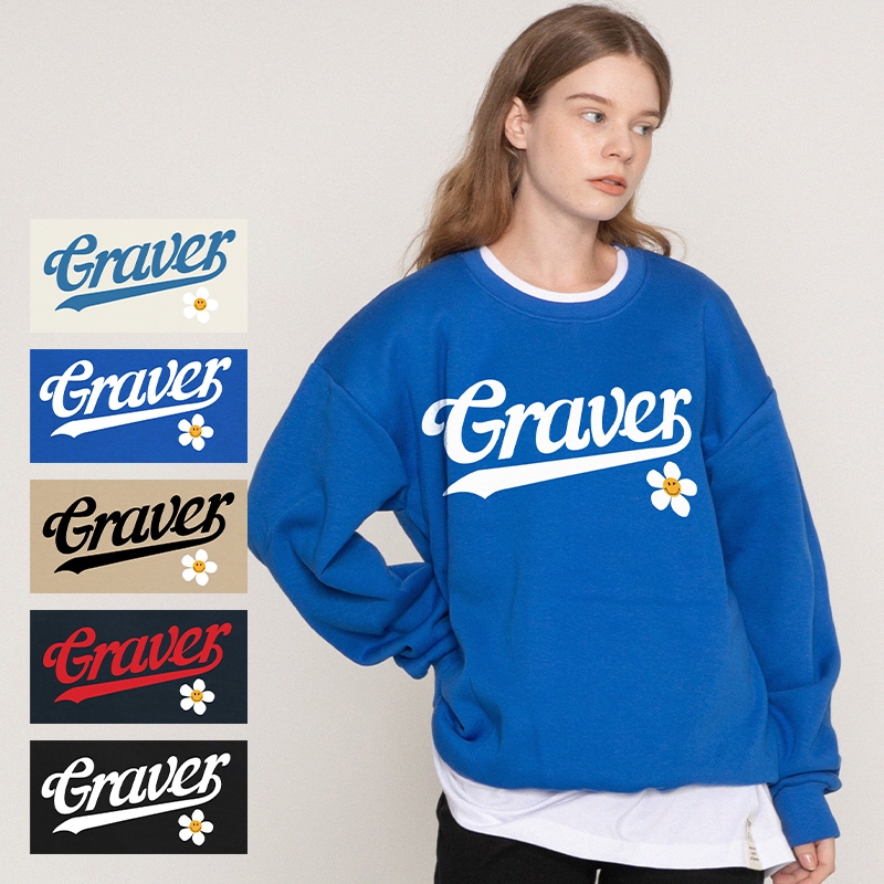 [UNISEX]Baseball logo flower smile sweatshirt_5colors