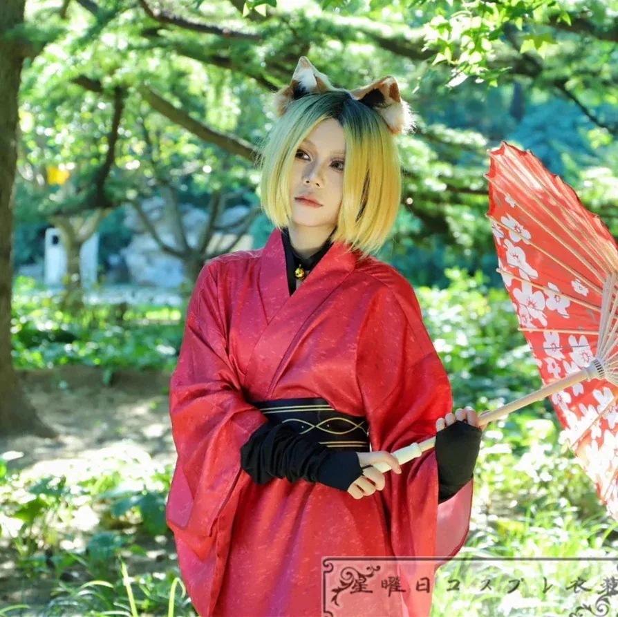 453『24h激安挑戦』 ハイキュー!! 神隠しシリーズ 和服 孤爪研磨 着物 コスプレ衣装 コスチューム 狐の耳付き