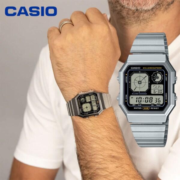 アナデジ レトロデザイン メンズ メタル腕時計