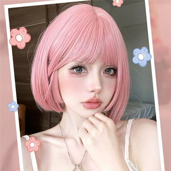 ウィッグ レディース フルウィッグ ショート ボブウィッグ メッシュ ぱっつん前髪 前髪あり 可愛い かわいい 大人用 コスプレ ロリータ ゴスロリ コスチューム 原宿風 仮装 超自然 かつら wig