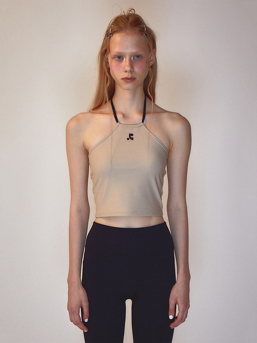 【REST&RECREATION】 RR HALTER NECK CROP TOP : BEIGE