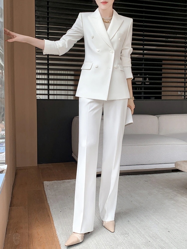 【人気商品】ブレザーの韓系スーツ セットアップ カジュアルワイドパンツホワイト 入園式 入学式 卒園式 OLオフィス ビジネス フォーマル レディースファッション 通