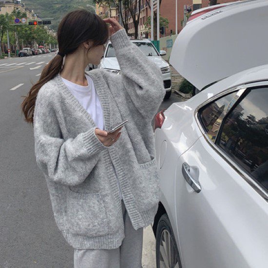 ニットカーディガン レディース カーディガン ニット 羽織 アウター 長袖 シンプル 無地 ポケット 定番 ベーシック ルーズ カジュアル お出掛け ニットカーディガン レディース 羽織