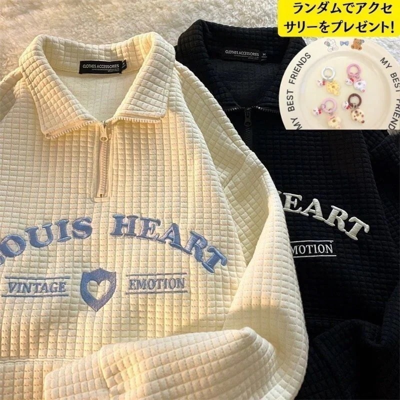 大人気！ 2025秋冬服 新作 デザイン感 ワッフルチェック ニッチ 韓国ファッション 刺繍 カッ スウェット Tシャツ カットソー