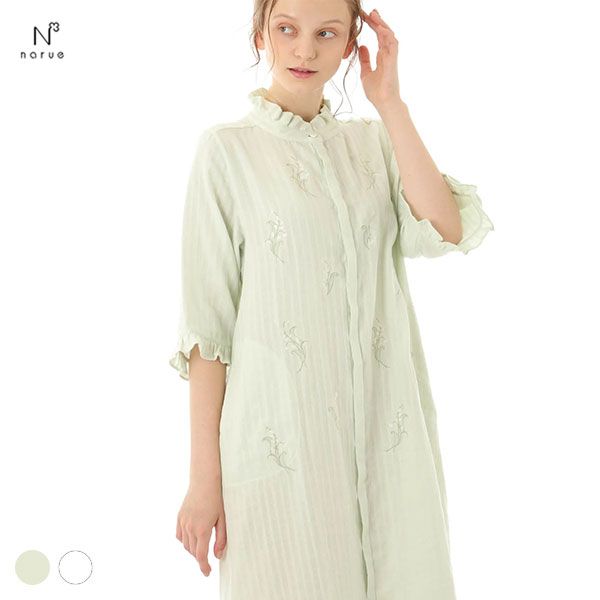 激安/新作 パジャマ NARUE ナルエー ダブルガーゼスズラン刺繍ワンピース ドレス ワンピース ルームウェア パジャマ