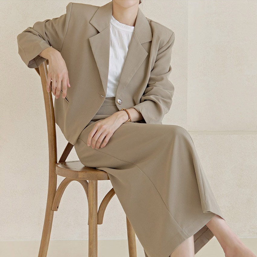 [tjk0158] 韓国ファッション セットアップセミクロップシングルジャケット