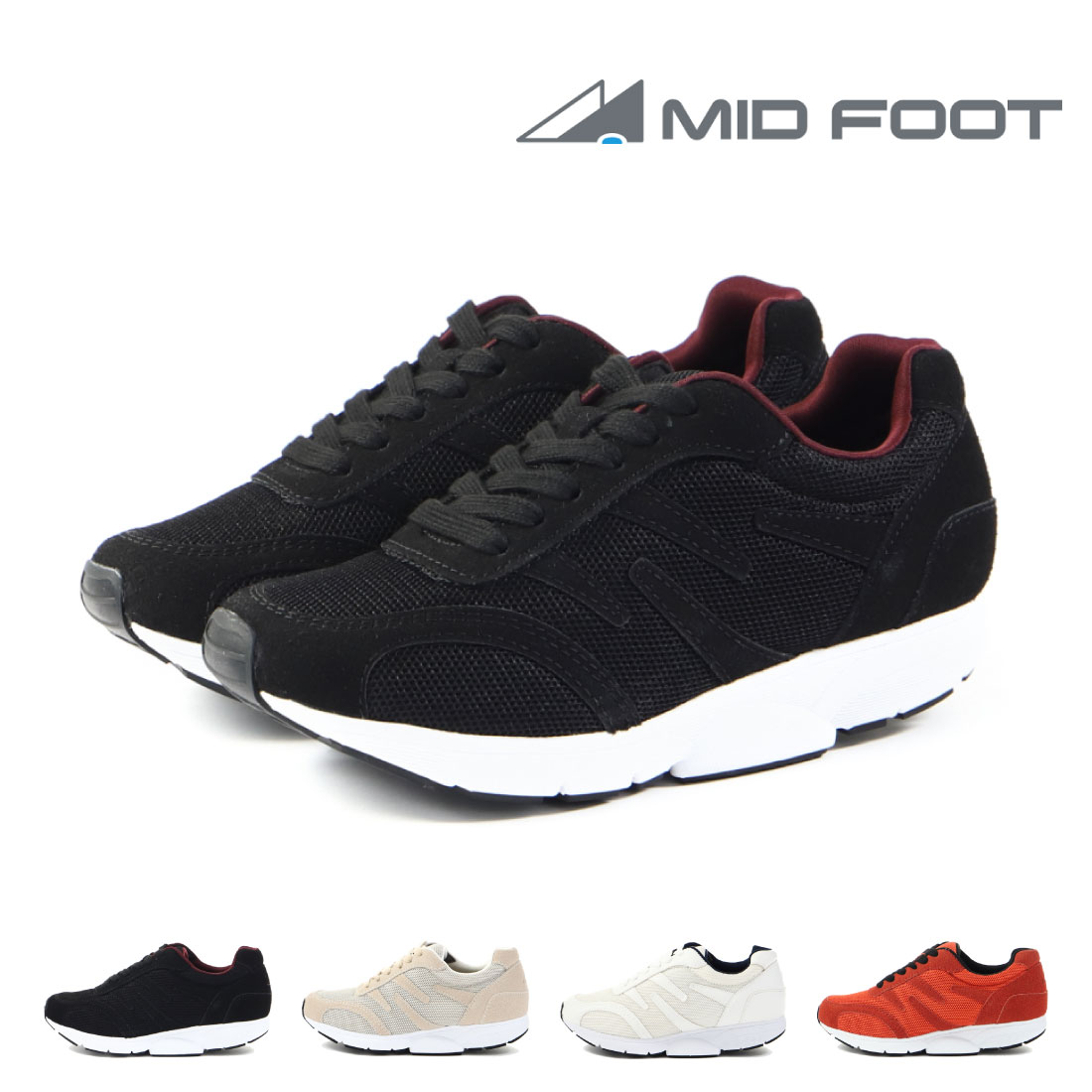 ミッドフット MIDFOOT レディース スニーカー ライトベーシックウォーク MF-81NL ウォーキング 歩く力 ダイエット 外反母趾 4E 幅広 甲高 ワイド 制菌 消臭 通気性 軽量 足底腱膜