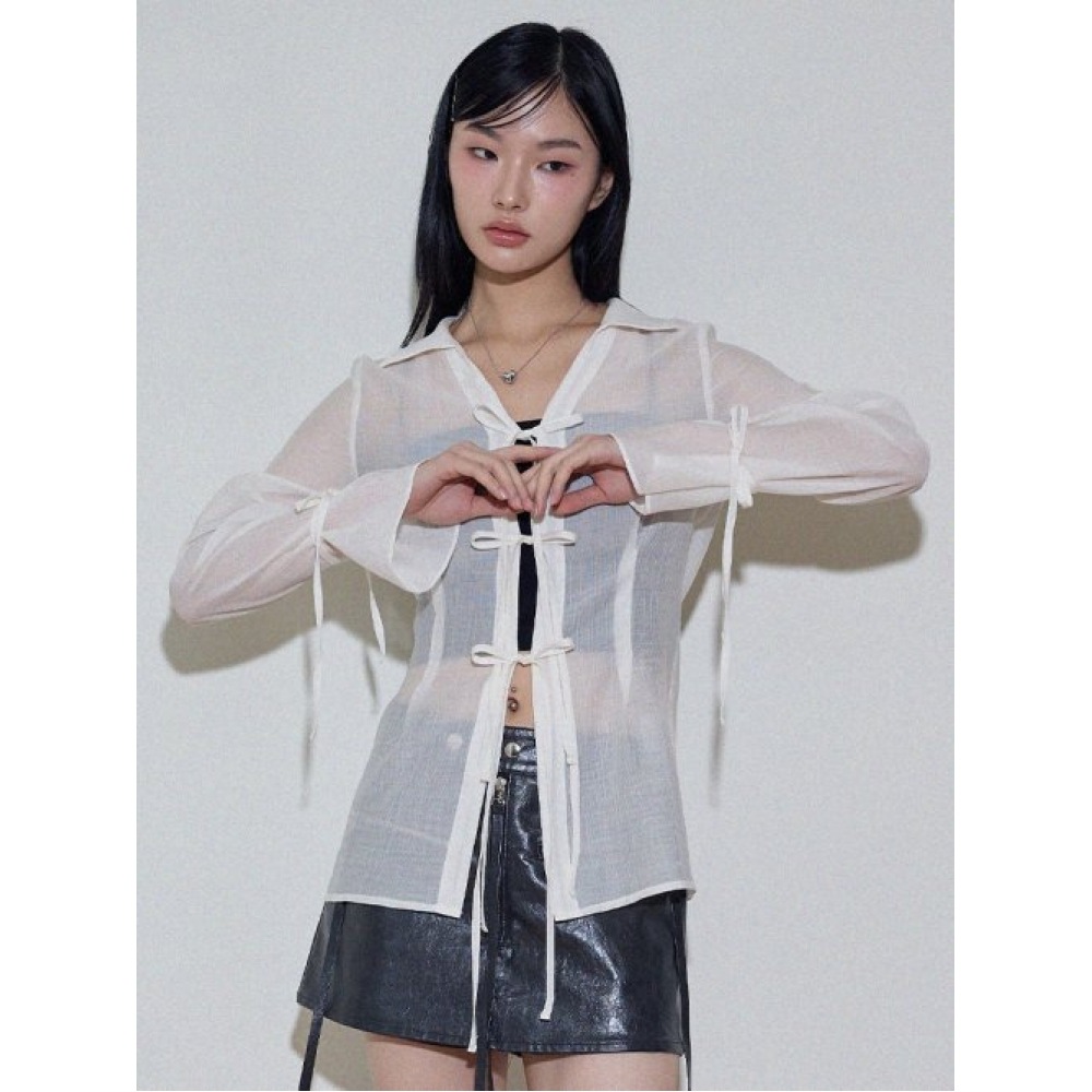 ITOV ソウルリボンオープンスリムシャツ WH