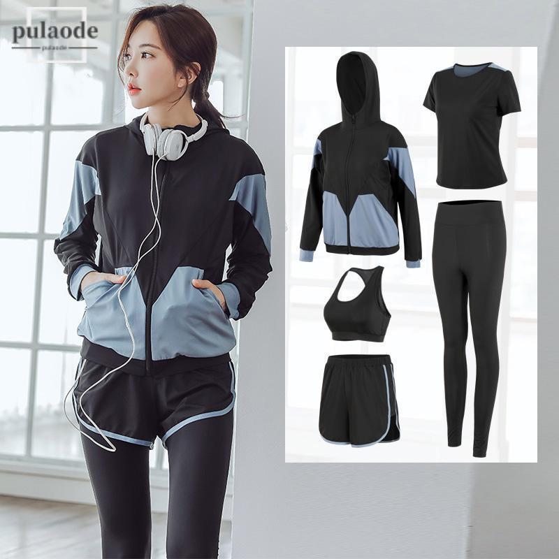 スポーツウェア レディース 5点セット 長袖 パーカー 半袖 Tシャツ ハーフトップ 短パン ショートパンツ レギンス スパッツ シンプル カジュアル 体型カバー