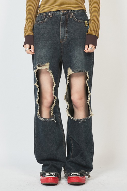 FW 22 DESTROYED WIDE JEANS_N.BL