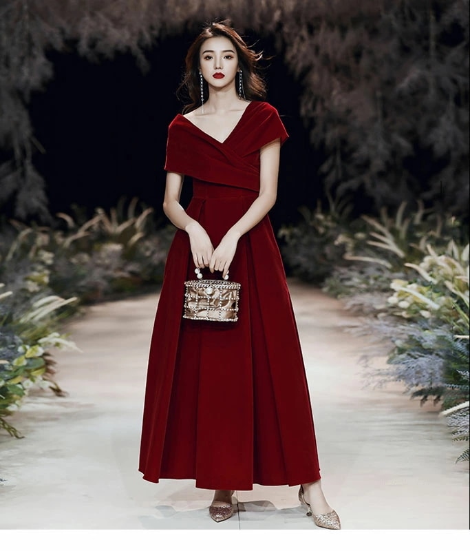 パーティドレス　赤　Aライン　結婚式・同窓会・パーティ Aラインドレス パーティードレス カラードレス カクテルドレス