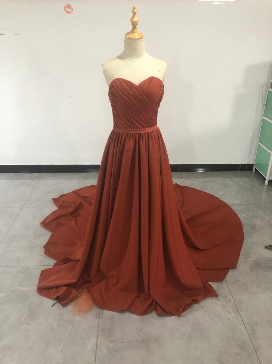 テラコッタ色 ベアトップ 2次会/披露宴 パーティードレス エレガント クラシカル