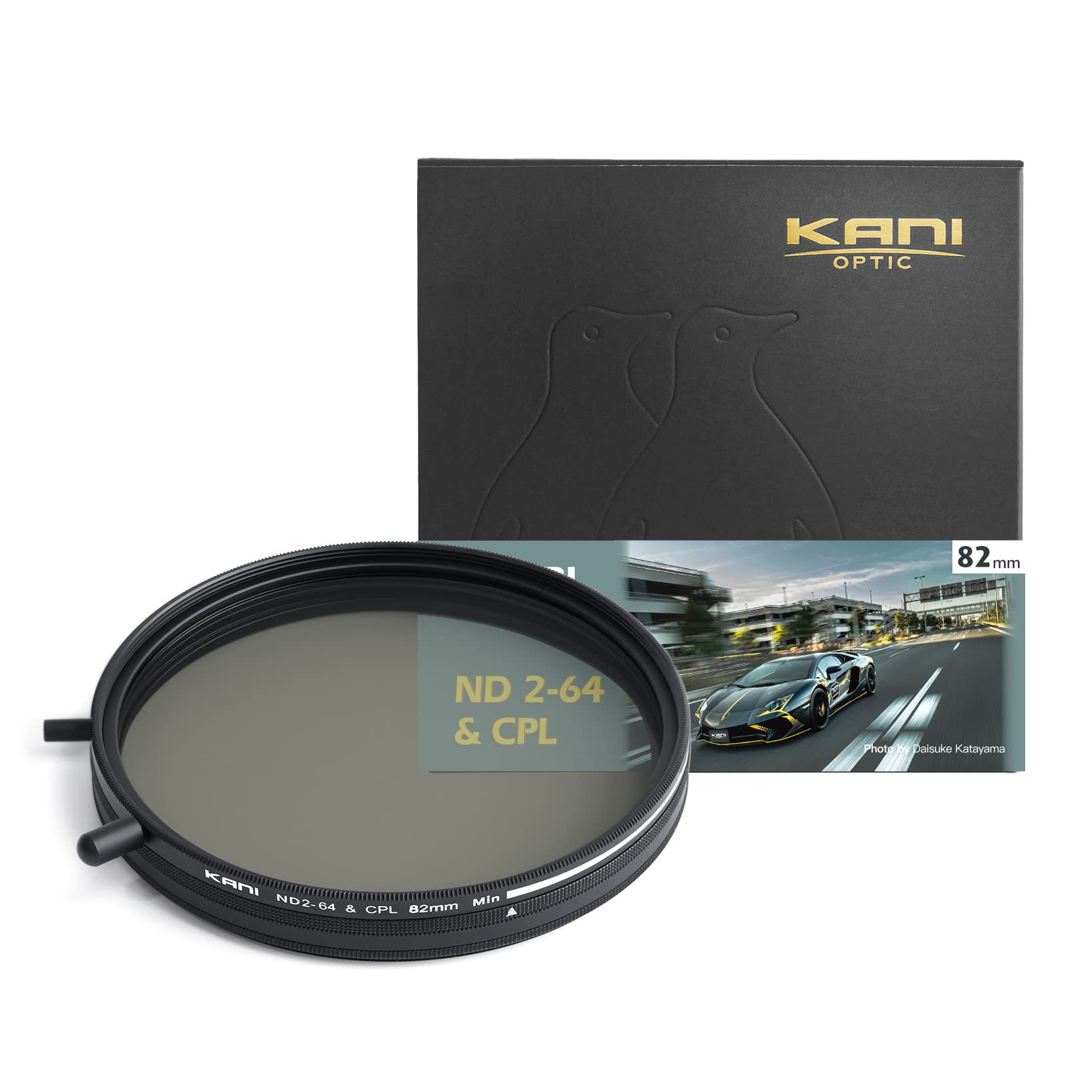 KANI 82mm 可変NDフィルター ND2-64+CPL 減光効果最大6絞り分 多用途フィルター 着脱式調整用ノブ付 高濃度時X状ムラ抑制 低反射 撥水 撥油 防汚 ナノコーティング 812681