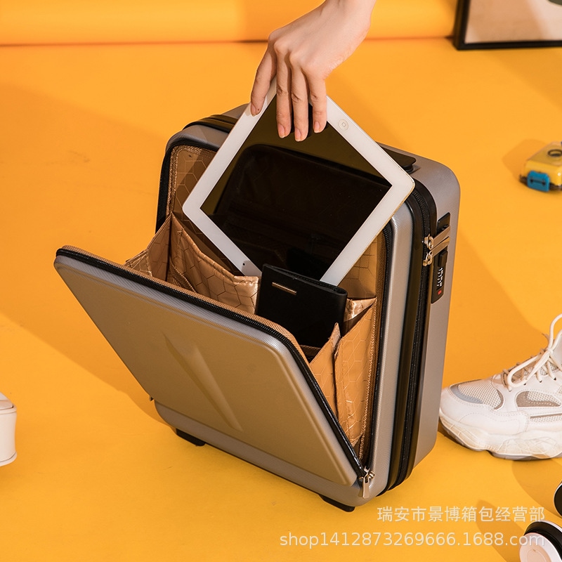 フロントオープン機内持ち込み手荷物 16 インチ小型パスワードボックスミニトラベルケース軽量 iPad コンピューターバッグカスタムトレンド