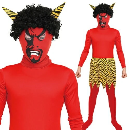 リアル鬼 コスチュームセット 赤 [赤鬼 鬼コスプレ 鬼グッズ 鬼のカツラ 節分 豆まき オニ 仮装 変装 イベント 幼稚園 ]【A-1209_901723(851042)】