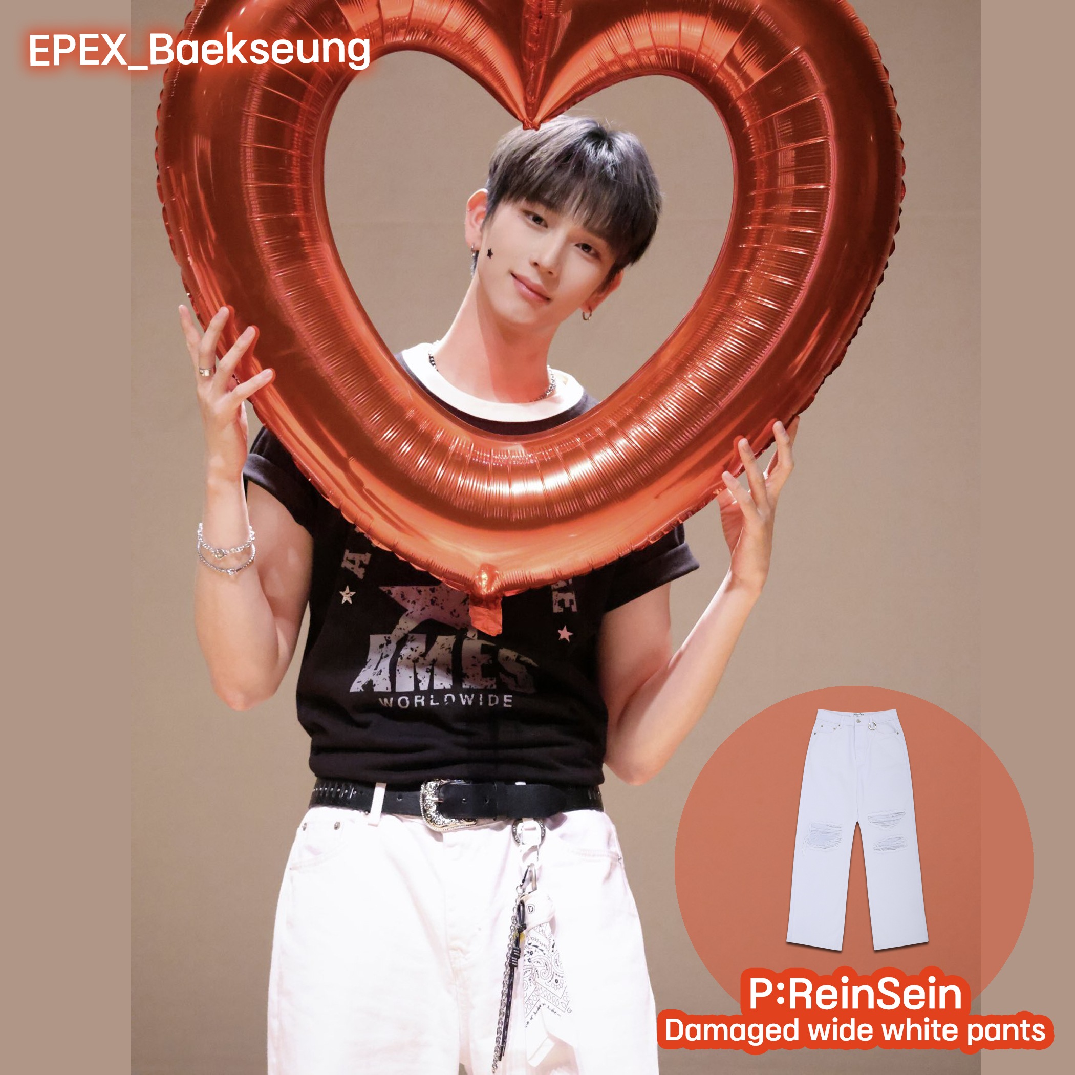 ZB1,TWS着用] 데미지 와이드 화이트 팬츠