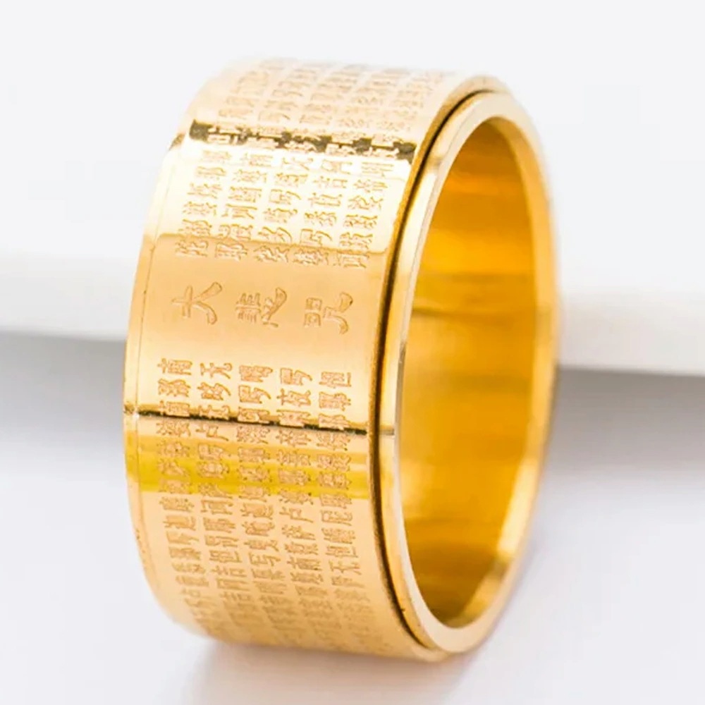 金色大悲心陀羅尼（大悲咒）スピナーリング（RRR067）指輪 13号-28号 ステンレス 金色 回転 スピン 動く 漢字 プレゼント 男性 女性 親指 人差し指 中指 小指 r0723xxxxxxxx