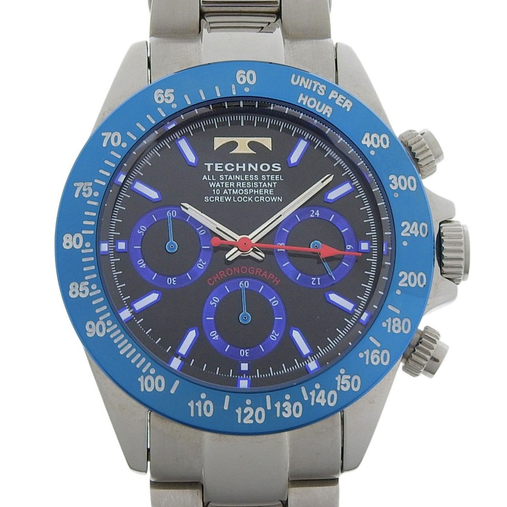 TSM401 腕時計 ステンレススチール シルバー クオーツ クロノグラフ メンズ ブルー文字盤 中古品 Aランク