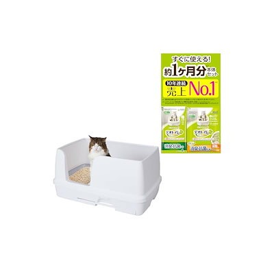他サイト： 【猫ちゃん快適な広々スペース】デオトイレ本体セット [約1か月分 猫砂・シート付] 猫用トイレ本体 快適ワイド シルキーホワイト【Amazon.co.jp限定】の商品画像