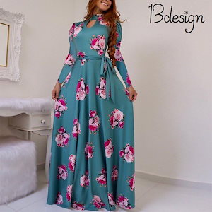 【超お得1つ買うと10個もらえる】急速出荷ワンピース レディース 女性用 長袖 マキシ丈 ロング丈 ハイネック フレア ウエスト