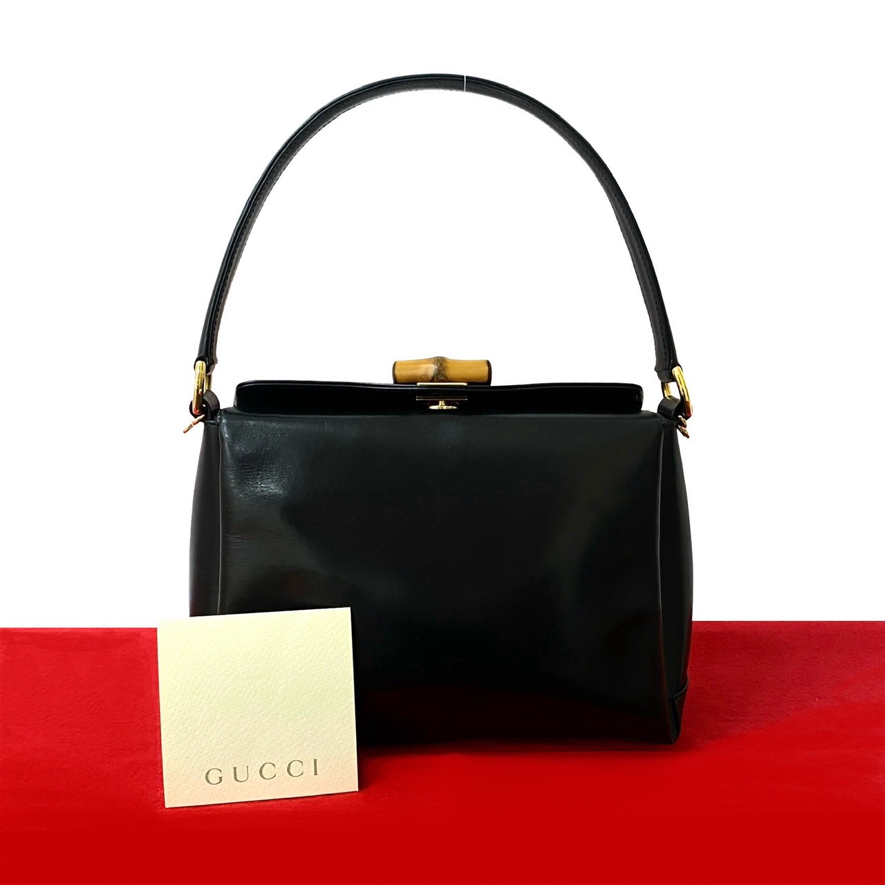 ヴィンテージ バンブー ターンロックハンドバッグ レザー バンブー ブラック 36771