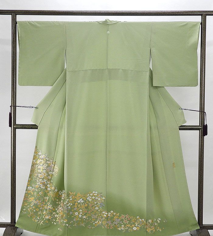 色留袖 正絹 金彩友禅 和田光正作 四季花模様 身丈160cm 裄丈65cm 色留袖 庵木瓜 一つ紋 リサイクル 着物フォーマル 結婚式 披露宴 f4003