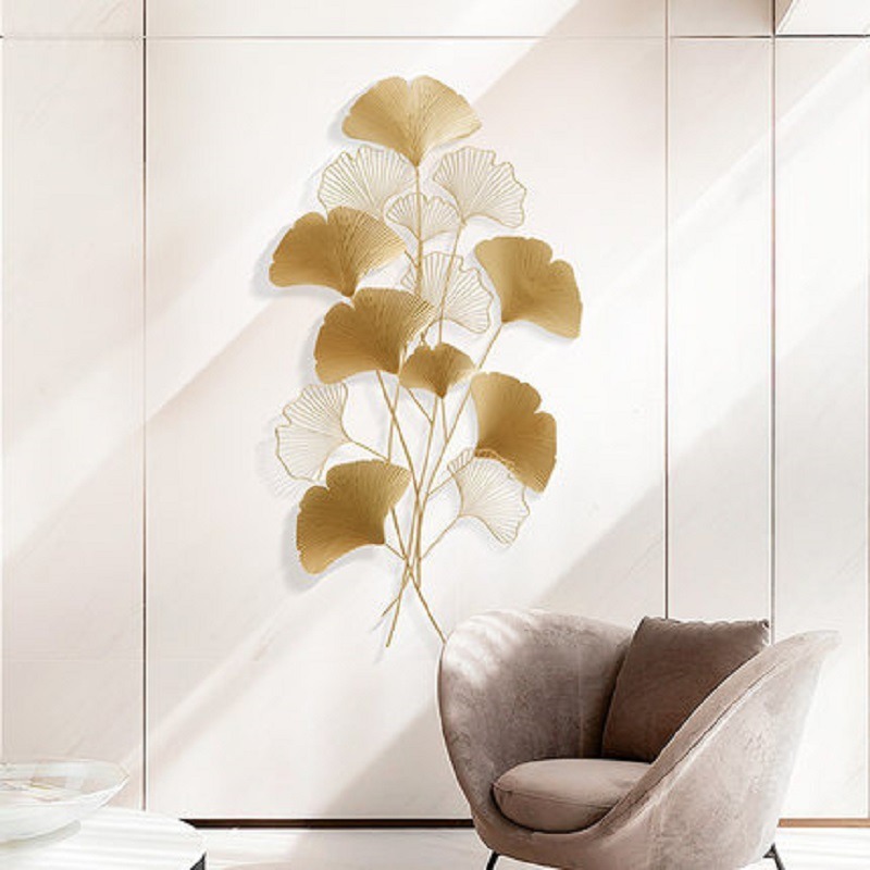壁掛けオブジェ ウォールデコレーション 直径150cm アイアン イチョウ 銀杏 葉 大きい 高級感 北欧 リビングルーム ダイニングルーム 玄関 壁 装飾 ゴールド
