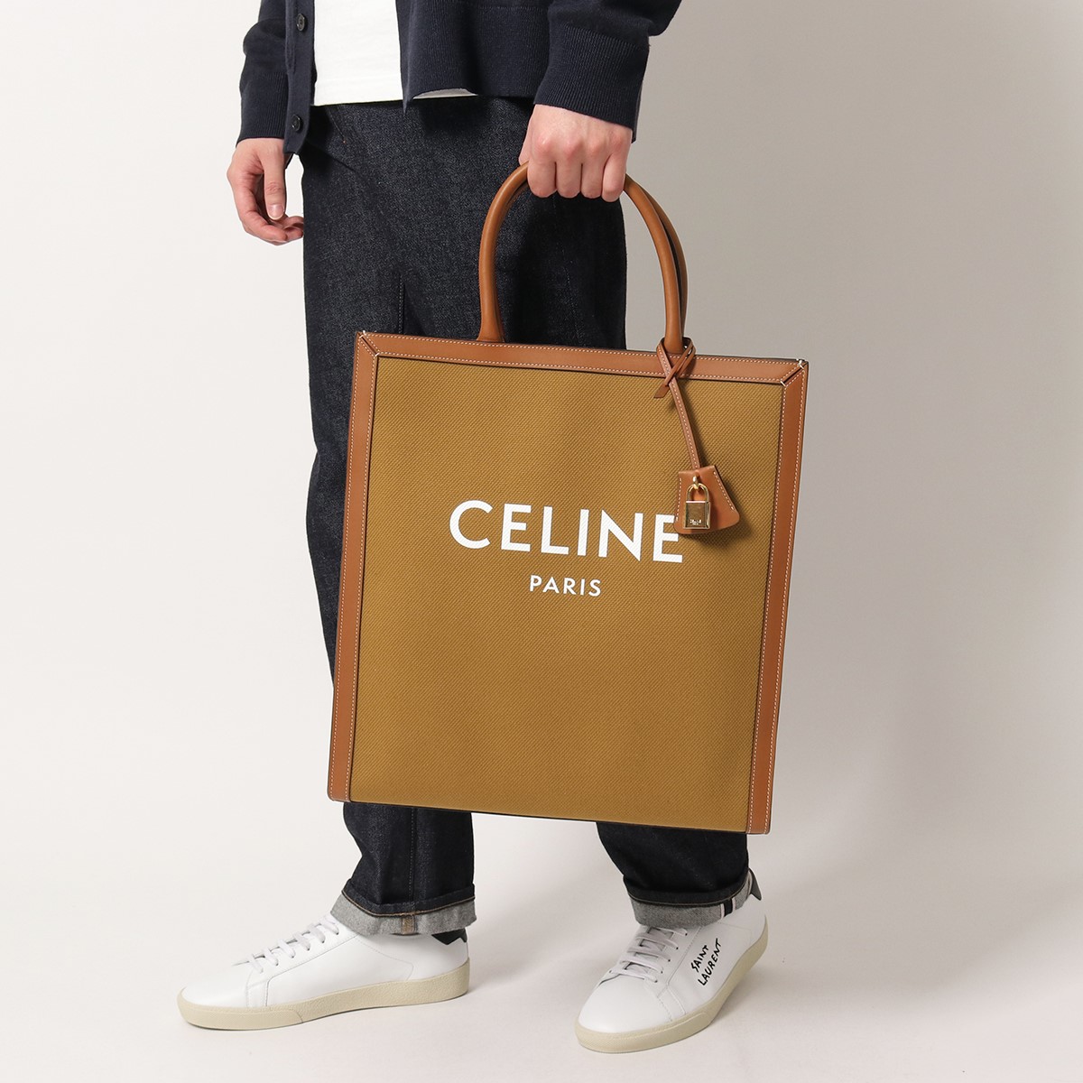 CELINE セリーヌ トートバッグ Vertical バーティカル 190402CJF.28OT メンズ ロゴ キャンバス×レザー 鞄 Ochre-Tan