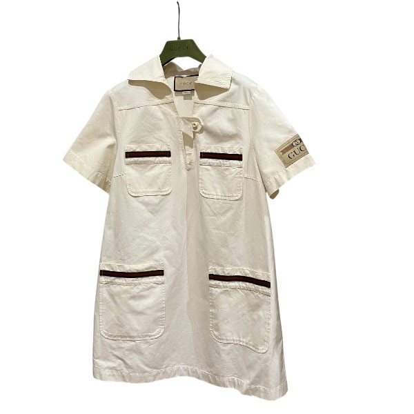 グッチ アイボリー系 XXSサイズ コットンリボンジャージー アパレル ワンピース 【中古】
