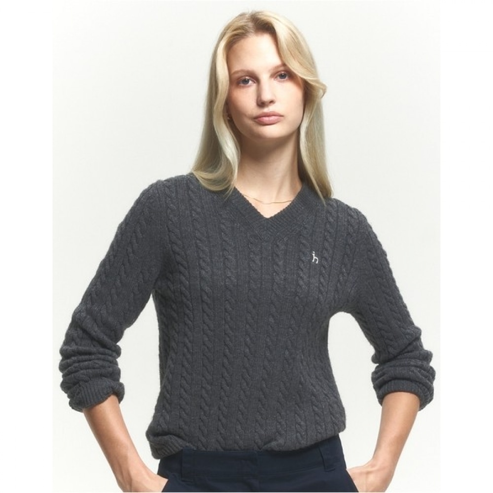 (ヘッジズレディース) 24FW ケーブル Vネックセーターチャコールグレー HSSW4DC87CG