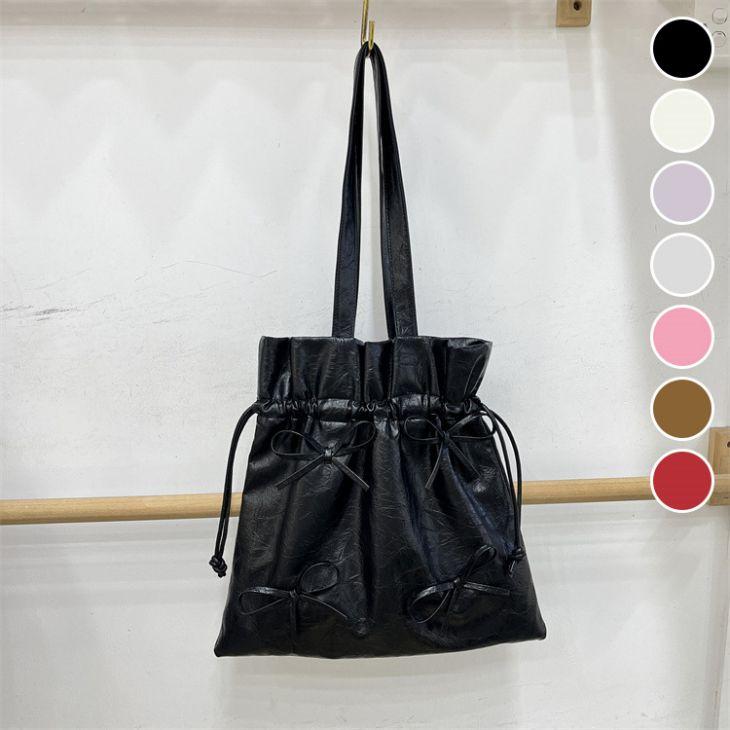 【韓国ins大人気】リボン付き 巾着 バッグ ハンドバッグ 手持ち シンプル 無地 韓国ファッション【akb406-590】【予約販売：15-20日】宅込