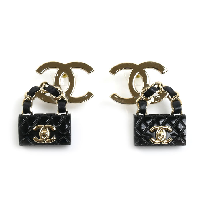 CHANEL シャネル GP レザー ココマーク バッグモチーフ ピアス ABA008 16.5g レディース 中古