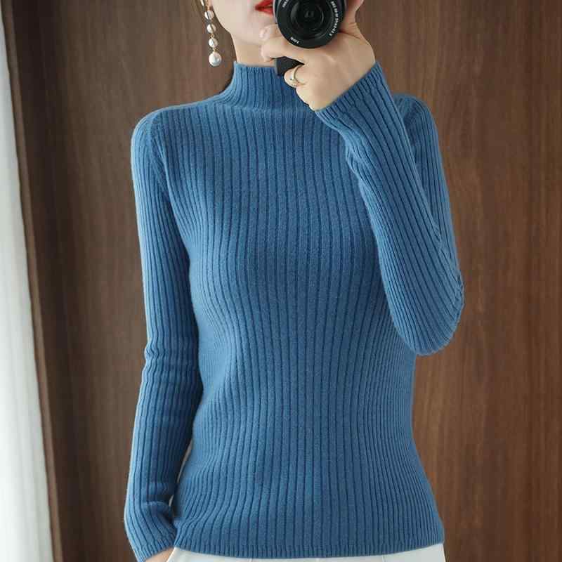 ファッション 服 オシャレ カワイイ シンプル 大カワイイ サイズ 婦服 秋 セーター ハーフ タートル カラー スリムフィット ニット ウール