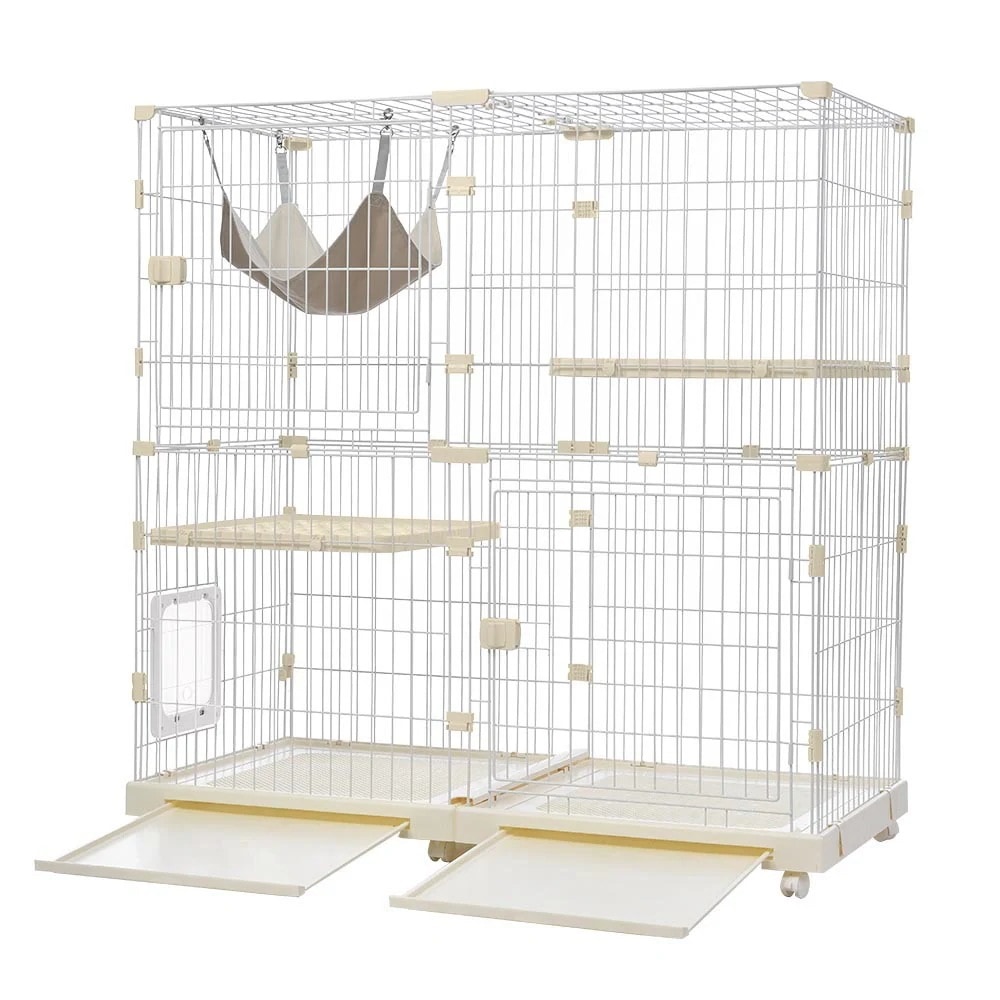 1453猫 ケージ キャットケージ 2段 幅広設計 自由組み合わせ 猫ドア付き ハンモック付き 大型 猫ゲージ 高級感 おしゃれ キャットハウス ネコ ハウス 多段 留守番 保護 脱走防止 多頭飼い