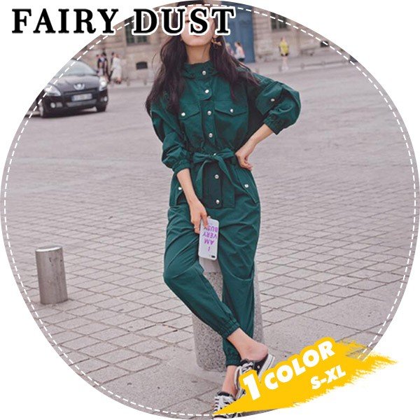 つなぎ おしゃれ ツナギ パンツ　ベルト付き レディース 女用 カバーオール フード付き オールイン