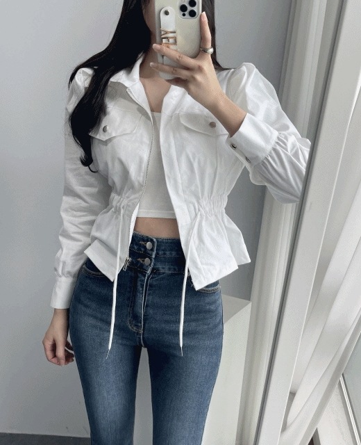 ポケット ウィキ カラー 春 パフ袖 ストリング ショート ミリタリー ジャケット 3color