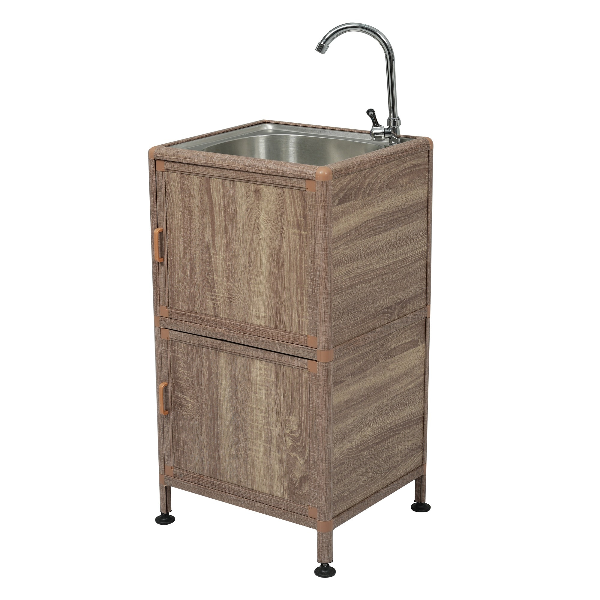 【国内発送&送·料·無·料】656【囲い付きで便利】屋外 流し台 ステンレス W46×D35×H108cm ガーデンシンク 作業台 キッチン 台所 屋外 簡易 シンク 組み立て簡単 収納棚付 庭 高さ