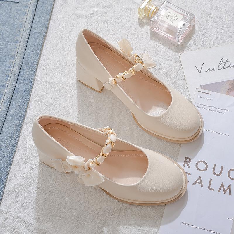 スタイルアップ！ヒールパンプス フレンチ少女メアリージェンハイヒール2023新作小粋なデザイン感にスカートのシングルシューズ