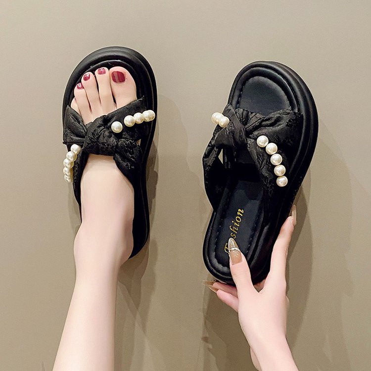 マドレーヌ厚底スリッパ女性用外履き2025ファッションハイヒール快適増高小サイズ1字引き