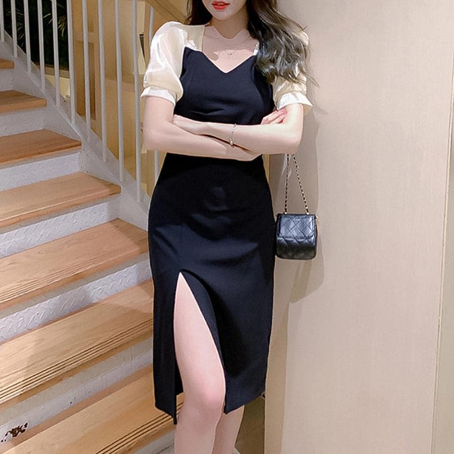 ドッキングワンピース夏 袖切り替えワンピ【ネコポス可】