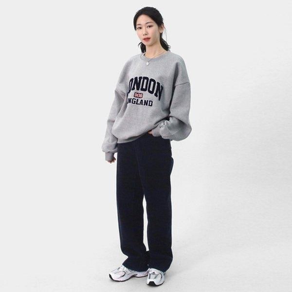 女性冬クラシックロンドンブークル刺繍オーバーサイズ起毛スウェットシャツLWV...