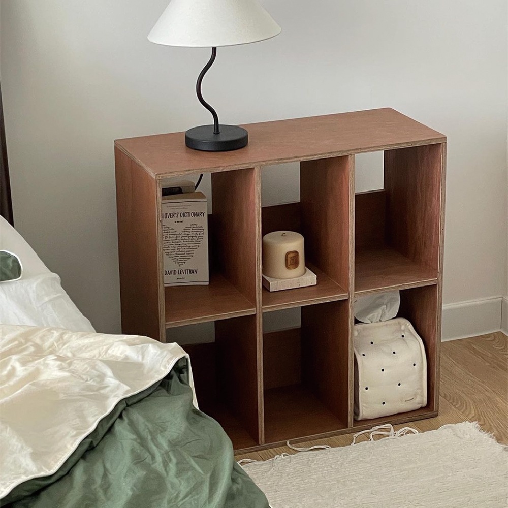 ウッド本棚 3x2 韓国インテリア 木製 ラワン合板 ブラウン ラック ブック オープン シェルフ 子ども部屋 ベッドボード 仕切り 60x25x60cm