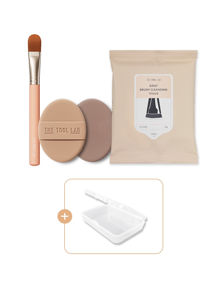 [ガラス玉ベース]231L ブラシ + テンションパフ 2本入 + パフ 専用ケース1個 + ブラシ クレンジングティッシュ 20枚