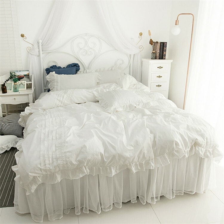 布団カバー セミダブル 3点セット 綿100 掛け布団カバー ダブル フリル レース 姫系 おしゃれ 4点セット カバー マットレスカバー マットレスシー ベッド