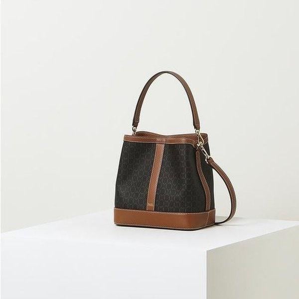DCBA2F868W3 [SAINT BARNET] ブラウンバーネットDDパターンレザー配色スモールショルダーバッグ