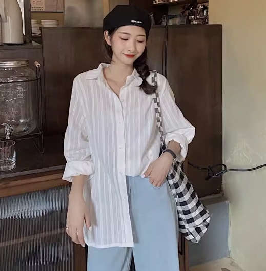 トップス デート モテアイテム シャツ ストライプ コットン 長袖 シースルー 大人可愛い きれいめ 上品 おしゃれ かっこいい 大人可愛い ラブリー キュート ガーリー クール モード系 セクシー