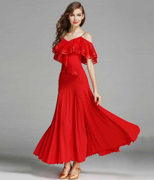 ワルツ スタンダードドレス ゴージャス モダン衣装 大きい裾 レディース 社交ダンス フラメンコ 社交ダンス レッスン着 社交ダンス衣装 スレンダー 練習着 競技用のドレス ステージ モダンドレス ダ