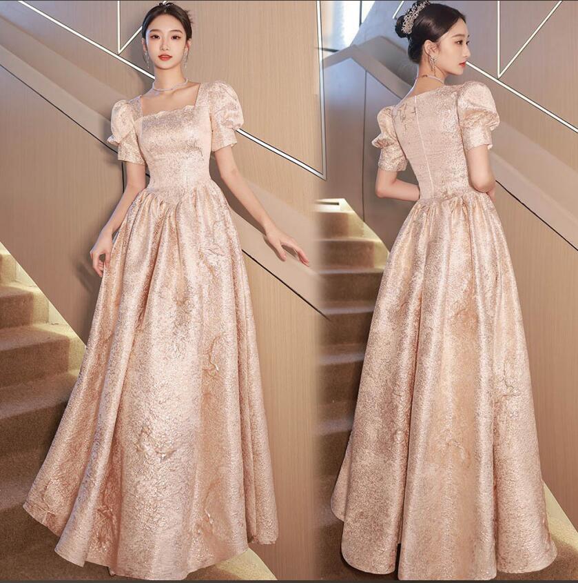 スクエアネック ドレス 大人 ピアノ 発表会ドレス パフスリーブ 袖あり ハイウエスト 大きいサイズ パーティードレス ワンピース Aライン フレア 謝恩会 成人式 二次会 ドレス ステージドレス ロ